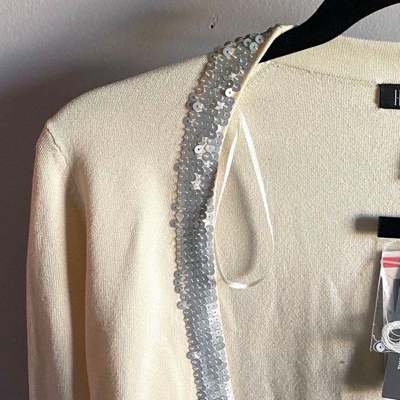 International Concepts Petite Womens SIlk Sequin Trim Cardigan Shrug-Cream-NWF - Picture 3 of 7